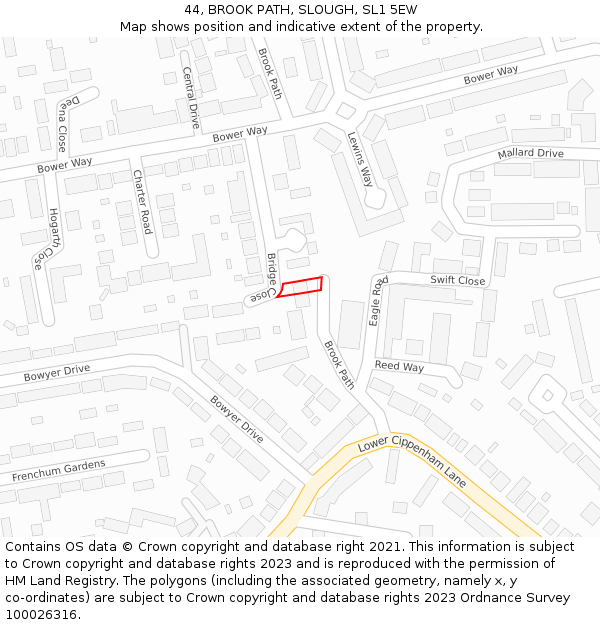 44, BROOK PATH, SLOUGH, SL1 5EW: Location map and indicative extent of plot