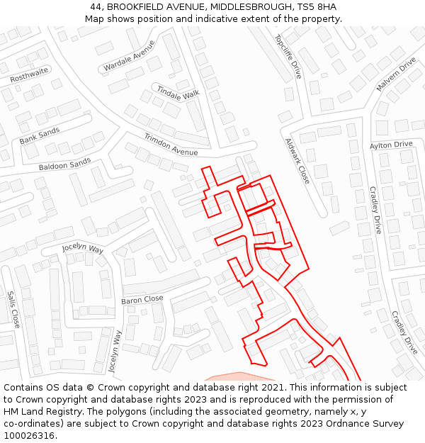 44, BROOKFIELD AVENUE, MIDDLESBROUGH, TS5 8HA: Location map and indicative extent of plot