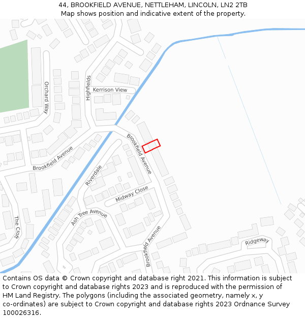 44, BROOKFIELD AVENUE, NETTLEHAM, LINCOLN, LN2 2TB: Location map and indicative extent of plot