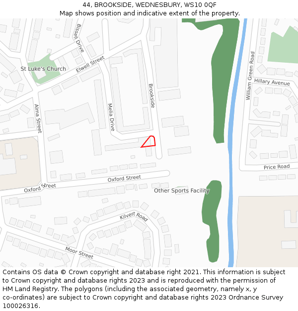 44, BROOKSIDE, WEDNESBURY, WS10 0QF: Location map and indicative extent of plot