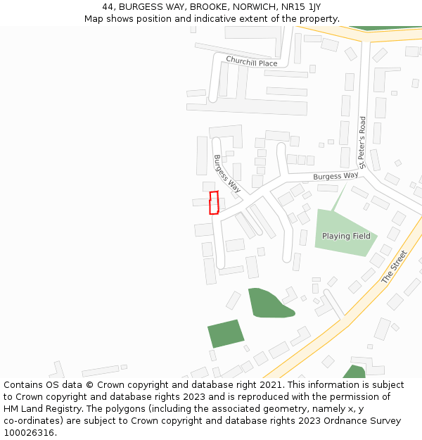 44, BURGESS WAY, BROOKE, NORWICH, NR15 1JY: Location map and indicative extent of plot