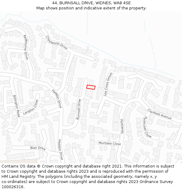 44, BURNSALL DRIVE, WIDNES, WA8 4SE: Location map and indicative extent of plot