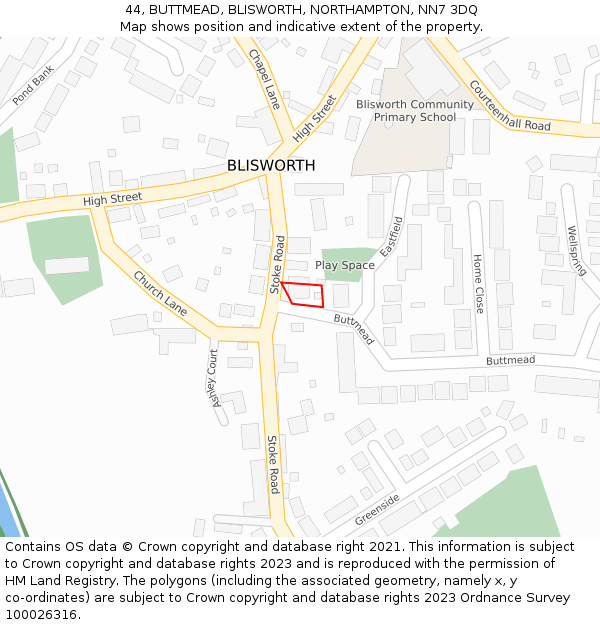44, BUTTMEAD, BLISWORTH, NORTHAMPTON, NN7 3DQ: Location map and indicative extent of plot