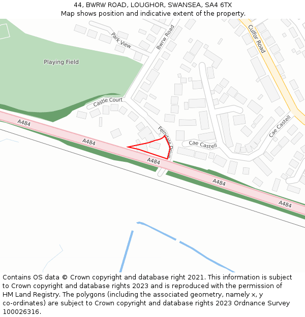 44, BWRW ROAD, LOUGHOR, SWANSEA, SA4 6TX: Location map and indicative extent of plot