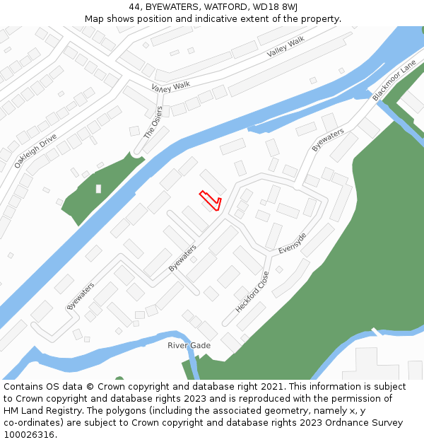 44, BYEWATERS, WATFORD, WD18 8WJ: Location map and indicative extent of plot