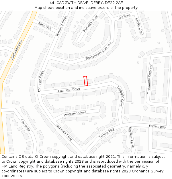 44, CADGWITH DRIVE, DERBY, DE22 2AE: Location map and indicative extent of plot