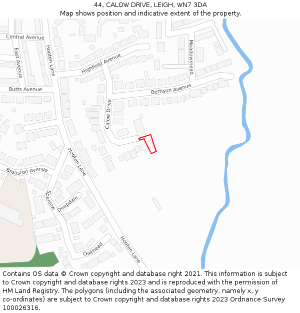 44, CALOW DRIVE, LEIGH, WN7 3DA: Location map and indicative extent of plot