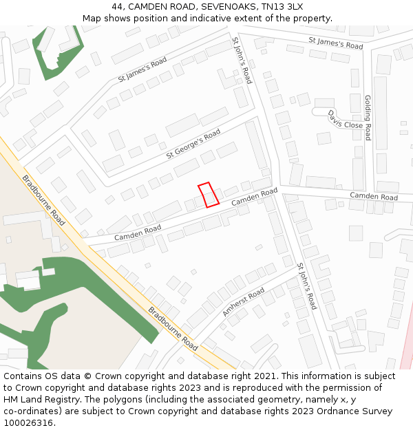 44, CAMDEN ROAD, SEVENOAKS, TN13 3LX: Location map and indicative extent of plot