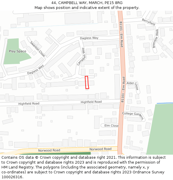 44, CAMPBELL WAY, MARCH, PE15 8RG: Location map and indicative extent of plot