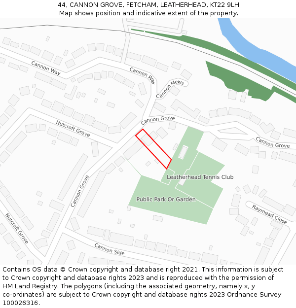 44, CANNON GROVE, FETCHAM, LEATHERHEAD, KT22 9LH: Location map and indicative extent of plot