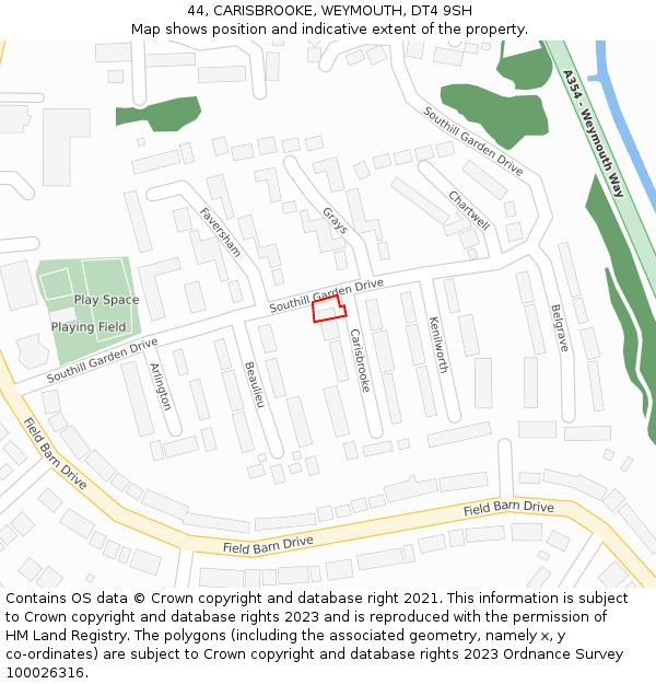 44, CARISBROOKE, WEYMOUTH, DT4 9SH: Location map and indicative extent of plot