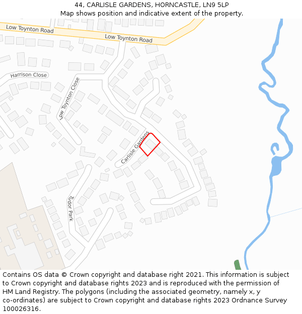 44, CARLISLE GARDENS, HORNCASTLE, LN9 5LP: Location map and indicative extent of plot
