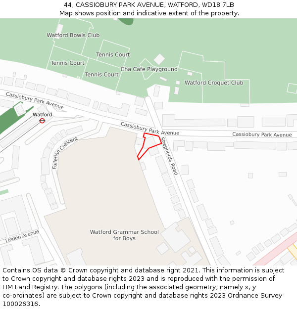 44, CASSIOBURY PARK AVENUE, WATFORD, WD18 7LB: Location map and indicative extent of plot