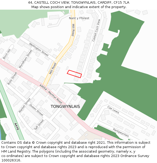 44, CASTELL COCH VIEW, TONGWYNLAIS, CARDIFF, CF15 7LA: Location map and indicative extent of plot