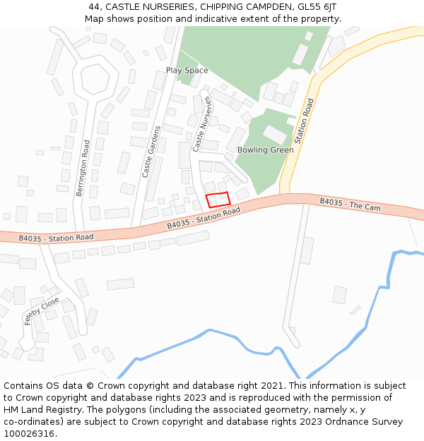 44, CASTLE NURSERIES, CHIPPING CAMPDEN, GL55 6JT: Location map and indicative extent of plot