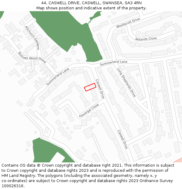 44, CASWELL DRIVE, CASWELL, SWANSEA, SA3 4RN: Location map and indicative extent of plot