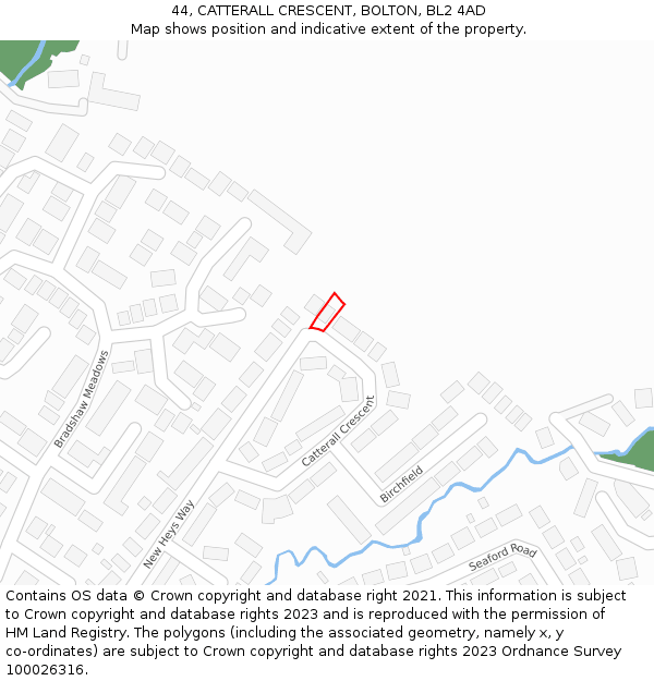 44, CATTERALL CRESCENT, BOLTON, BL2 4AD: Location map and indicative extent of plot