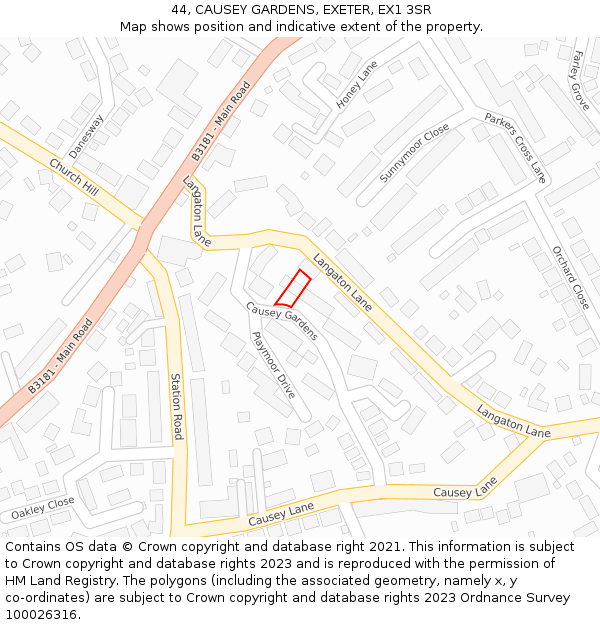 44, CAUSEY GARDENS, EXETER, EX1 3SR: Location map and indicative extent of plot