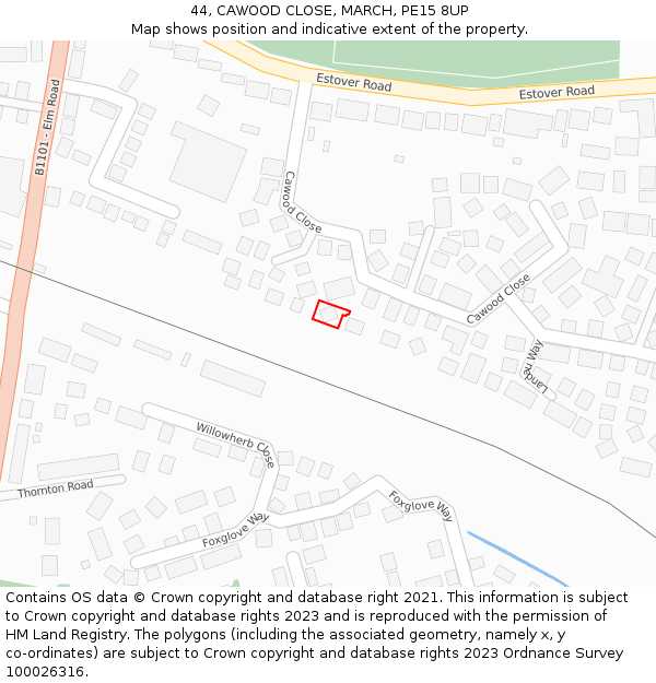 44, CAWOOD CLOSE, MARCH, PE15 8UP: Location map and indicative extent of plot