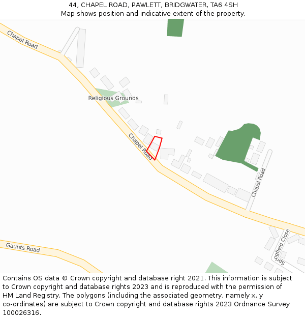 44, CHAPEL ROAD, PAWLETT, BRIDGWATER, TA6 4SH: Location map and indicative extent of plot