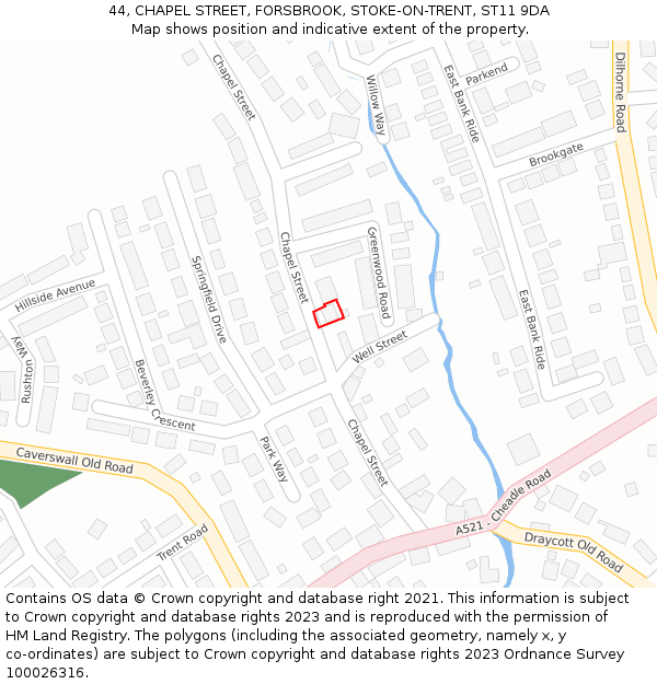 44, CHAPEL STREET, FORSBROOK, STOKE-ON-TRENT, ST11 9DA: Location map and indicative extent of plot