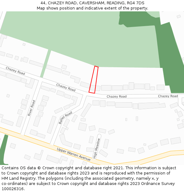 44, CHAZEY ROAD, CAVERSHAM, READING, RG4 7DS: Location map and indicative extent of plot