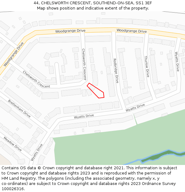 44, CHELSWORTH CRESCENT, SOUTHEND-ON-SEA, SS1 3EF: Location map and indicative extent of plot