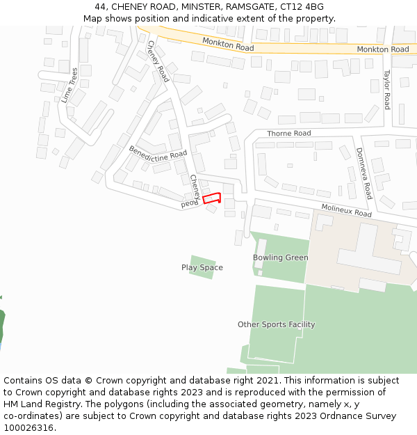 44, CHENEY ROAD, MINSTER, RAMSGATE, CT12 4BG: Location map and indicative extent of plot