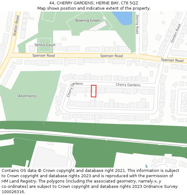 44, CHERRY GARDENS, HERNE BAY, CT6 5QZ: Location map and indicative extent of plot