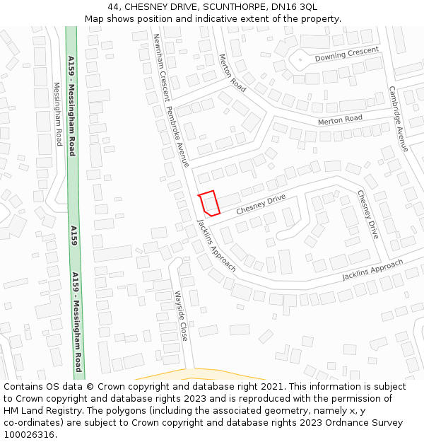 44, CHESNEY DRIVE, SCUNTHORPE, DN16 3QL: Location map and indicative extent of plot
