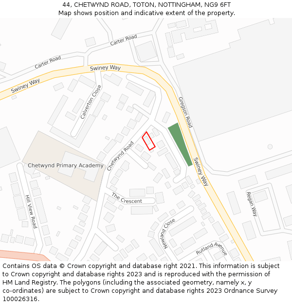 44, CHETWYND ROAD, TOTON, NOTTINGHAM, NG9 6FT: Location map and indicative extent of plot