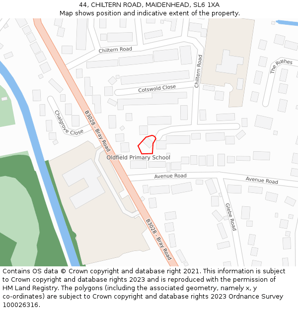 44, CHILTERN ROAD, MAIDENHEAD, SL6 1XA: Location map and indicative extent of plot