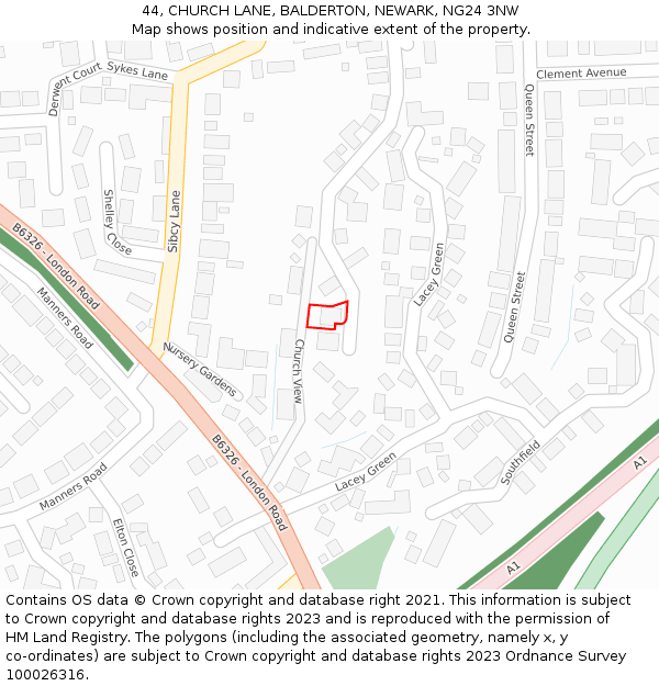 44, CHURCH LANE, BALDERTON, NEWARK, NG24 3NW: Location map and indicative extent of plot