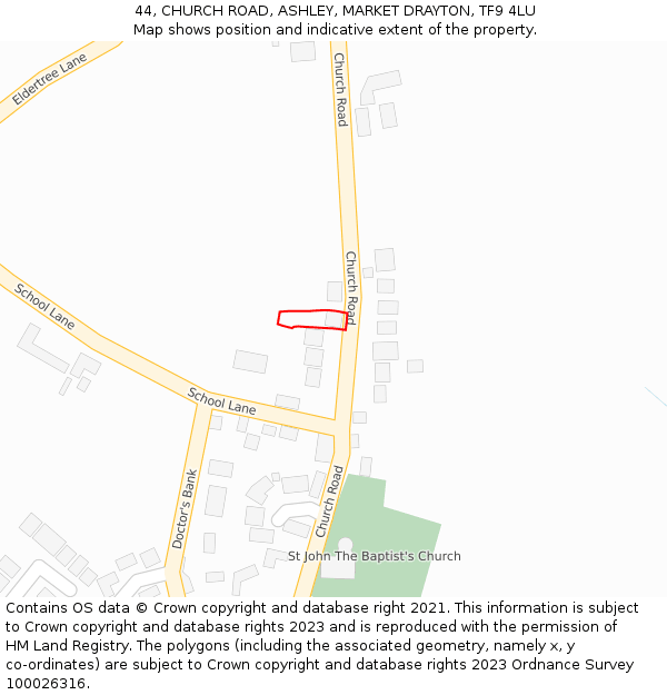 44, CHURCH ROAD, ASHLEY, MARKET DRAYTON, TF9 4LU: Location map and indicative extent of plot