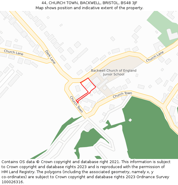 44, CHURCH TOWN, BACKWELL, BRISTOL, BS48 3JF: Location map and indicative extent of plot