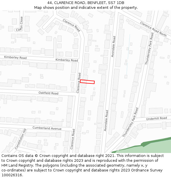 44, CLARENCE ROAD, BENFLEET, SS7 1DB: Location map and indicative extent of plot