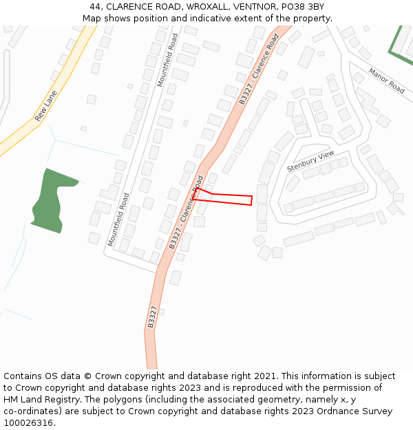 44, CLARENCE ROAD, WROXALL, VENTNOR, PO38 3BY: Location map and indicative extent of plot