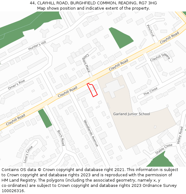 44, CLAYHILL ROAD, BURGHFIELD COMMON, READING, RG7 3HG: Location map and indicative extent of plot