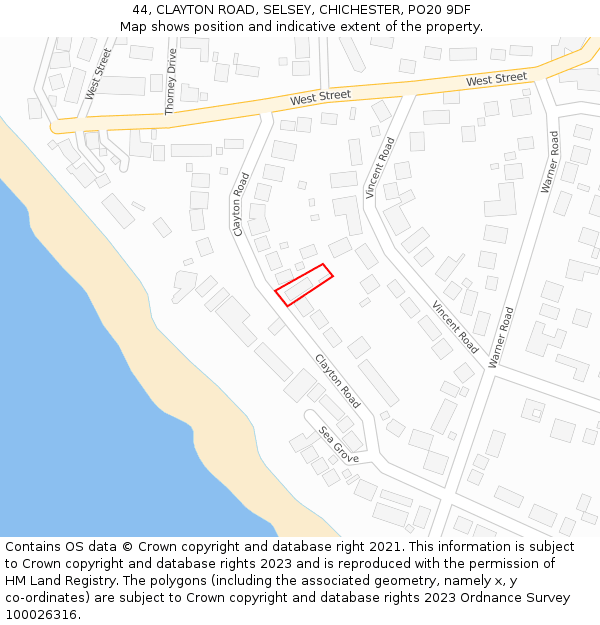 44, CLAYTON ROAD, SELSEY, CHICHESTER, PO20 9DF: Location map and indicative extent of plot