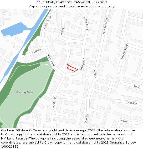 44, CLEEVE, GLASCOTE, TAMWORTH, B77 2QD: Location map and indicative extent of plot