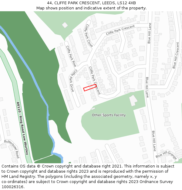 44, CLIFFE PARK CRESCENT, LEEDS, LS12 4XB: Location map and indicative extent of plot