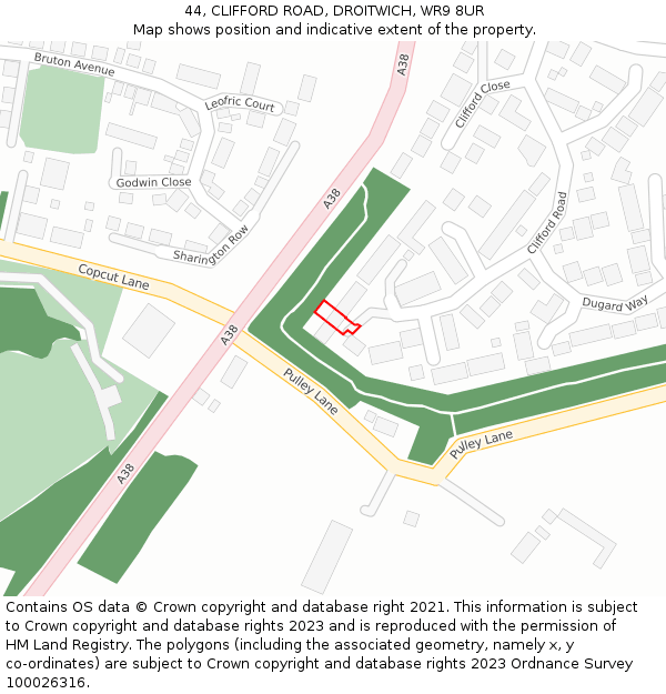 44, CLIFFORD ROAD, DROITWICH, WR9 8UR: Location map and indicative extent of plot