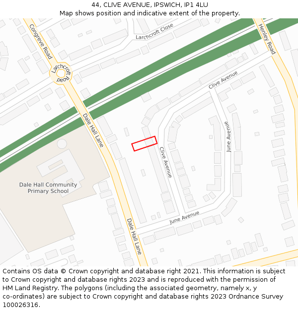 44, CLIVE AVENUE, IPSWICH, IP1 4LU: Location map and indicative extent of plot