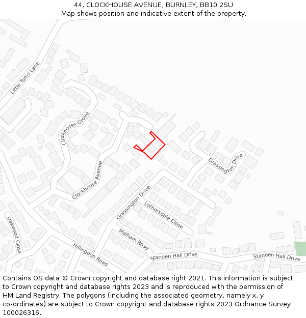 44, CLOCKHOUSE AVENUE, BURNLEY, BB10 2SU: Location map and indicative extent of plot