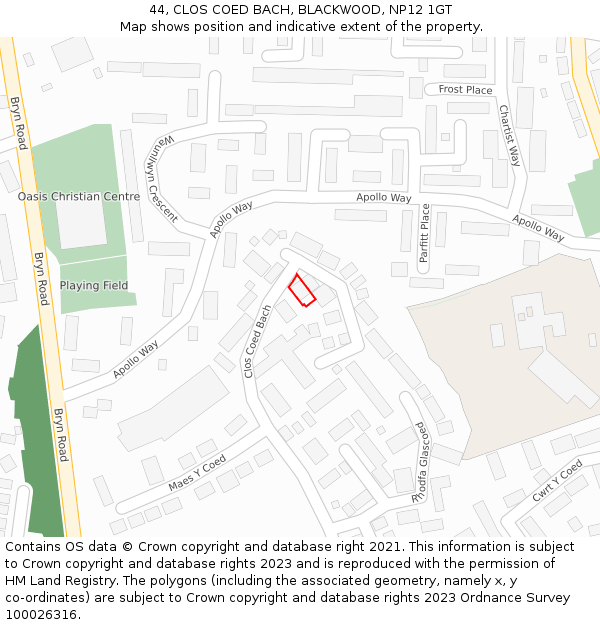 44, CLOS COED BACH, BLACKWOOD, NP12 1GT: Location map and indicative extent of plot