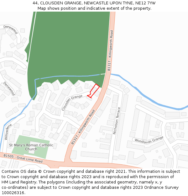 44, CLOUSDEN GRANGE, NEWCASTLE UPON TYNE, NE12 7YW: Location map and indicative extent of plot