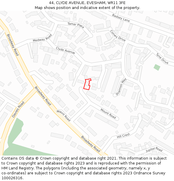 44, CLYDE AVENUE, EVESHAM, WR11 3FE: Location map and indicative extent of plot