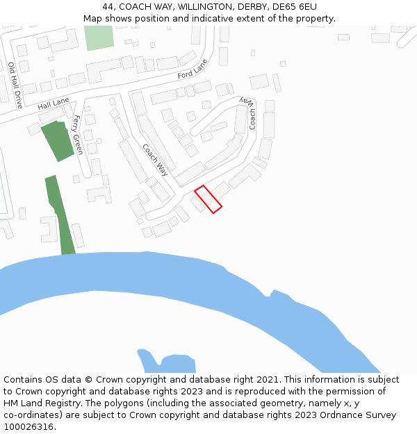 44, COACH WAY, WILLINGTON, DERBY, DE65 6EU: Location map and indicative extent of plot