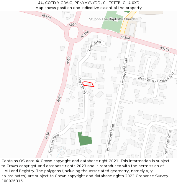 44, COED Y GRAIG, PENYMYNYDD, CHESTER, CH4 0XD: Location map and indicative extent of plot
