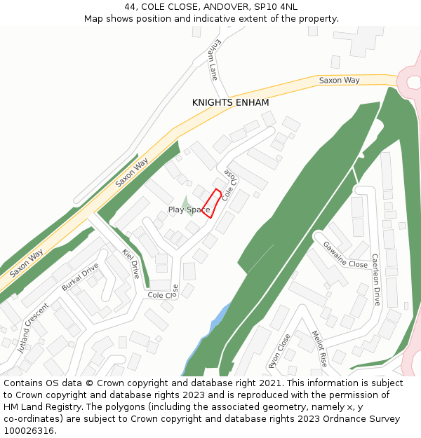 44, COLE CLOSE, ANDOVER, SP10 4NL: Location map and indicative extent of plot